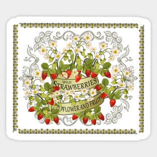 Vintage-Wild strawberries - Blossoms and fruit Sticker
